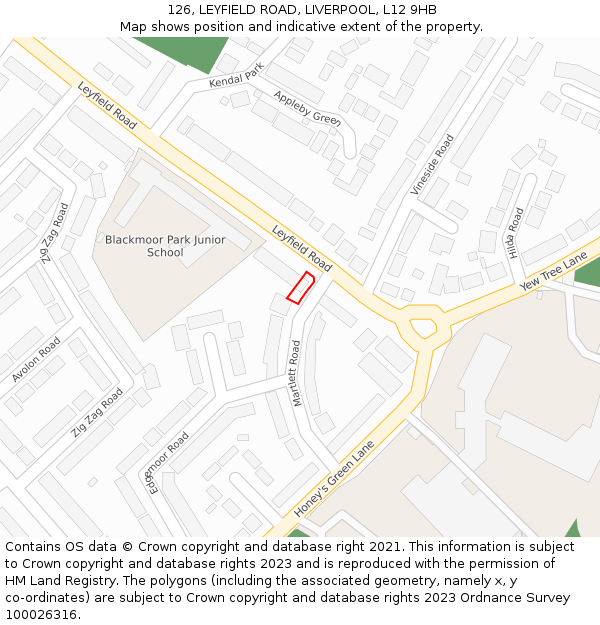 126, LEYFIELD ROAD, LIVERPOOL, L12 9HB: Location map and indicative extent of plot