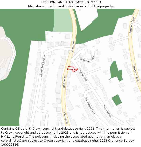 126, LION LANE, HASLEMERE, GU27 1JH: Location map and indicative extent of plot