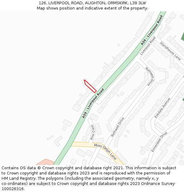 126, LIVERPOOL ROAD, AUGHTON, ORMSKIRK, L39 3LW: Location map and indicative extent of plot