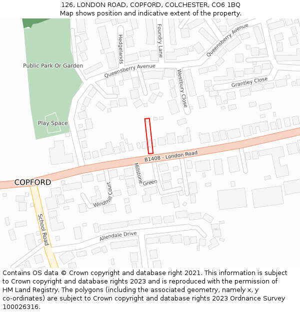 126, LONDON ROAD, COPFORD, COLCHESTER, CO6 1BQ: Location map and indicative extent of plot