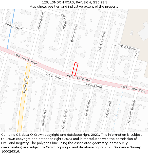 126, LONDON ROAD, RAYLEIGH, SS6 9BN: Location map and indicative extent of plot