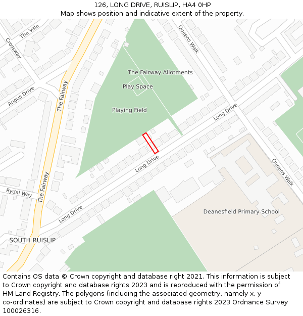 126, LONG DRIVE, RUISLIP, HA4 0HP: Location map and indicative extent of plot