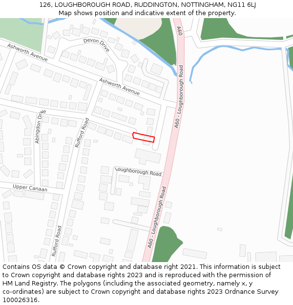 126, LOUGHBOROUGH ROAD, RUDDINGTON, NOTTINGHAM, NG11 6LJ: Location map and indicative extent of plot