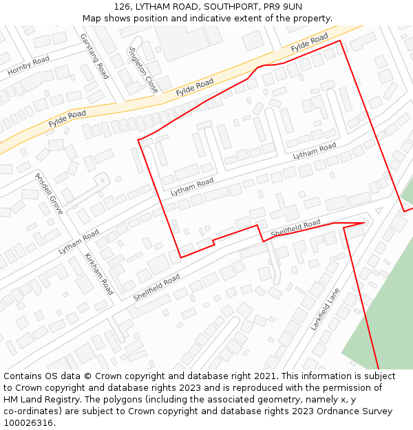 126, LYTHAM ROAD, SOUTHPORT, PR9 9UN: Location map and indicative extent of plot