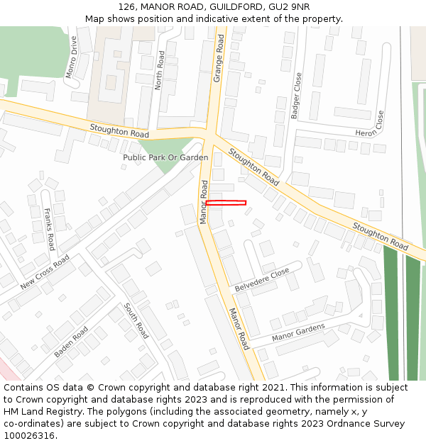 126, MANOR ROAD, GUILDFORD, GU2 9NR: Location map and indicative extent of plot