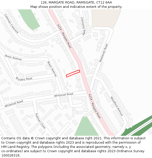 126, MARGATE ROAD, RAMSGATE, CT12 6AA: Location map and indicative extent of plot