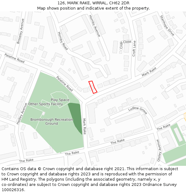 126, MARK RAKE, WIRRAL, CH62 2DR: Location map and indicative extent of plot