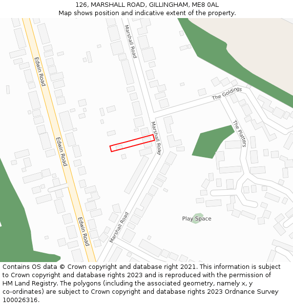 126, MARSHALL ROAD, GILLINGHAM, ME8 0AL: Location map and indicative extent of plot