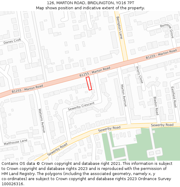 126, MARTON ROAD, BRIDLINGTON, YO16 7PT: Location map and indicative extent of plot