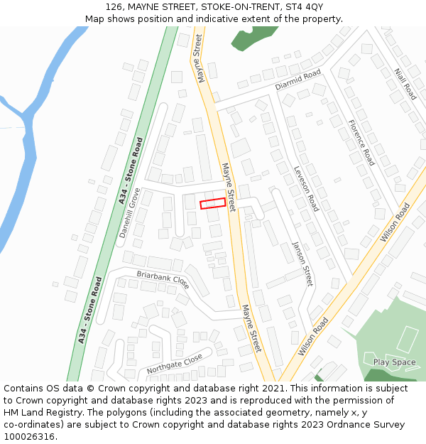 126, MAYNE STREET, STOKE-ON-TRENT, ST4 4QY: Location map and indicative extent of plot