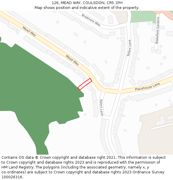 126, MEAD WAY, COULSDON, CR5 1PH: Location map and indicative extent of plot