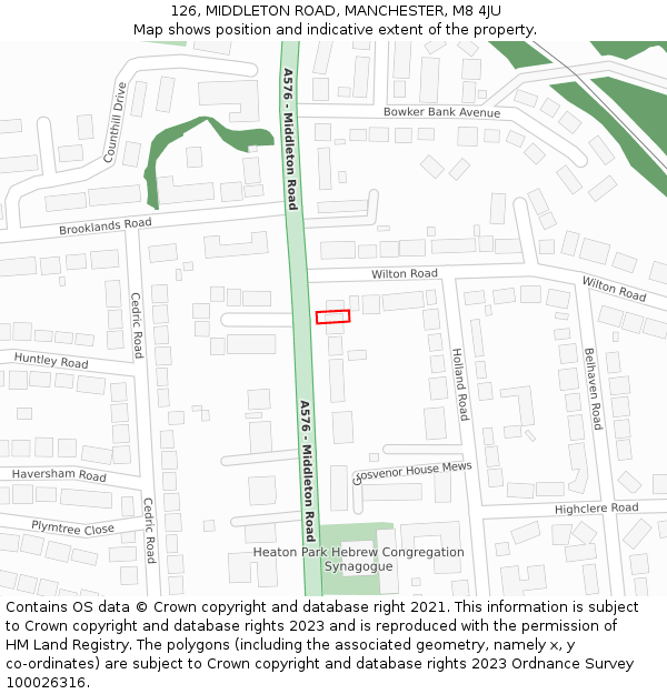 126, MIDDLETON ROAD, MANCHESTER, M8 4JU: Location map and indicative extent of plot