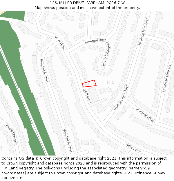 126, MILLER DRIVE, FAREHAM, PO16 7LW: Location map and indicative extent of plot