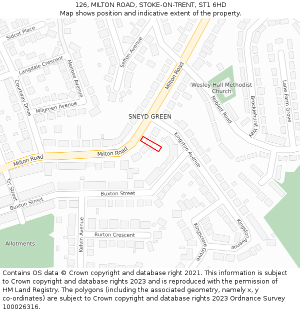 126, MILTON ROAD, STOKE-ON-TRENT, ST1 6HD: Location map and indicative extent of plot