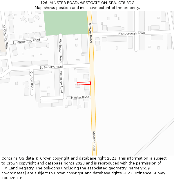 126, MINSTER ROAD, WESTGATE-ON-SEA, CT8 8DG: Location map and indicative extent of plot