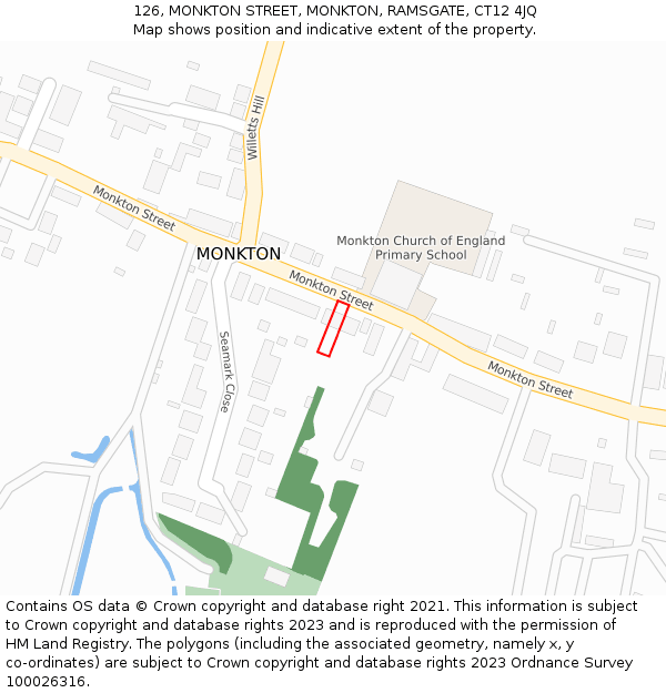 126, MONKTON STREET, MONKTON, RAMSGATE, CT12 4JQ: Location map and indicative extent of plot