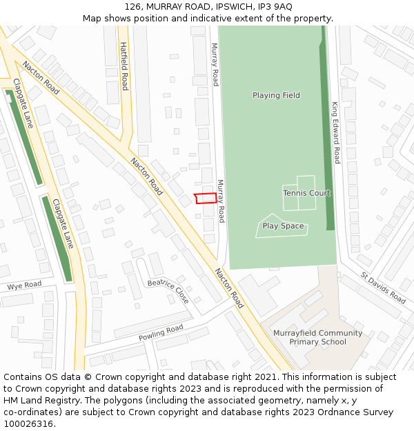 126, MURRAY ROAD, IPSWICH, IP3 9AQ: Location map and indicative extent of plot