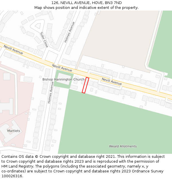 126, NEVILL AVENUE, HOVE, BN3 7ND: Location map and indicative extent of plot