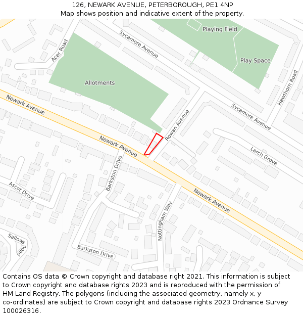 126, NEWARK AVENUE, PETERBOROUGH, PE1 4NP: Location map and indicative extent of plot