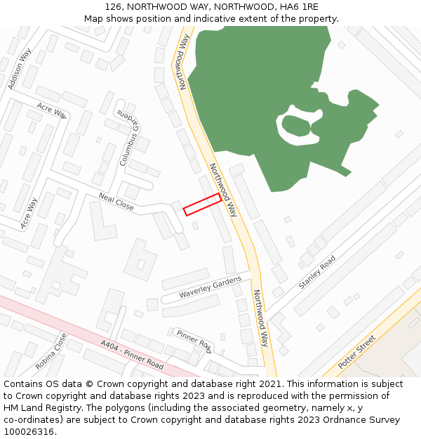 126, NORTHWOOD WAY, NORTHWOOD, HA6 1RE: Location map and indicative extent of plot