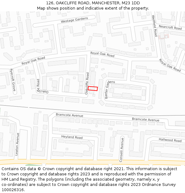 126, OAKCLIFFE ROAD, MANCHESTER, M23 1DD: Location map and indicative extent of plot