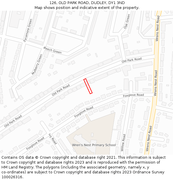 126, OLD PARK ROAD, DUDLEY, DY1 3ND: Location map and indicative extent of plot