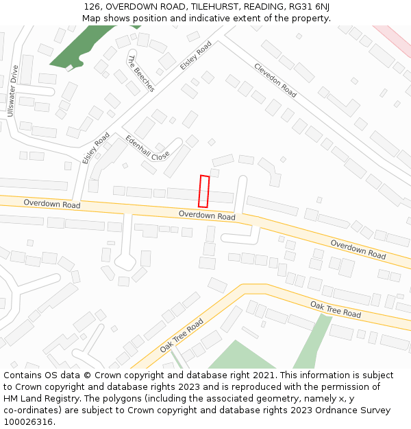 126, OVERDOWN ROAD, TILEHURST, READING, RG31 6NJ: Location map and indicative extent of plot