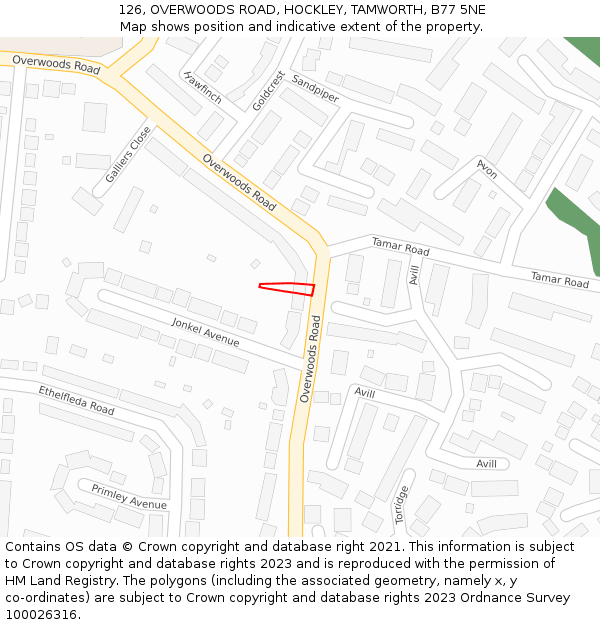 126, OVERWOODS ROAD, HOCKLEY, TAMWORTH, B77 5NE: Location map and indicative extent of plot