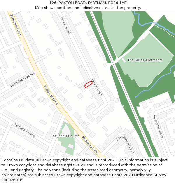 126, PAXTON ROAD, FAREHAM, PO14 1AE: Location map and indicative extent of plot