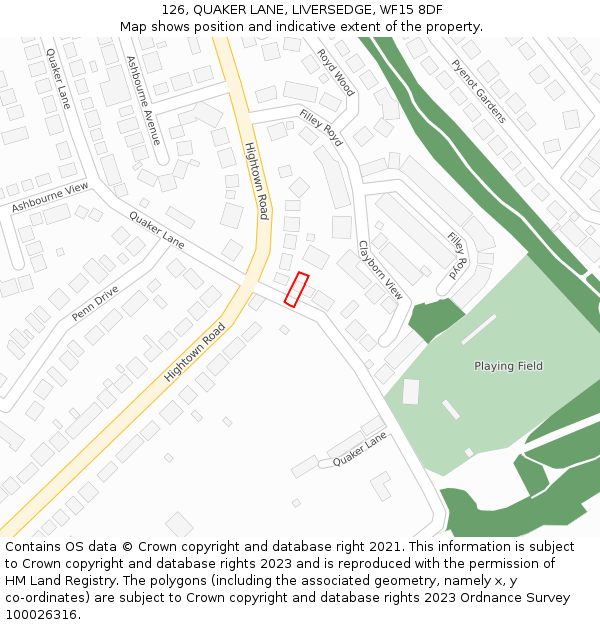 126, QUAKER LANE, LIVERSEDGE, WF15 8DF: Location map and indicative extent of plot