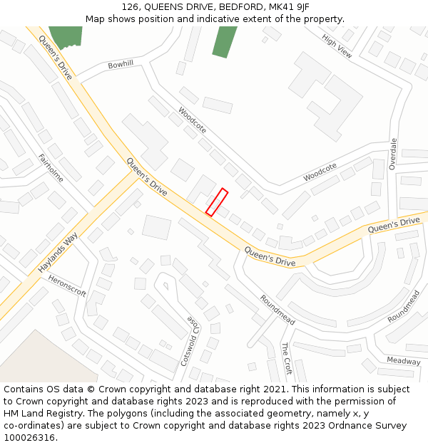 126, QUEENS DRIVE, BEDFORD, MK41 9JF: Location map and indicative extent of plot