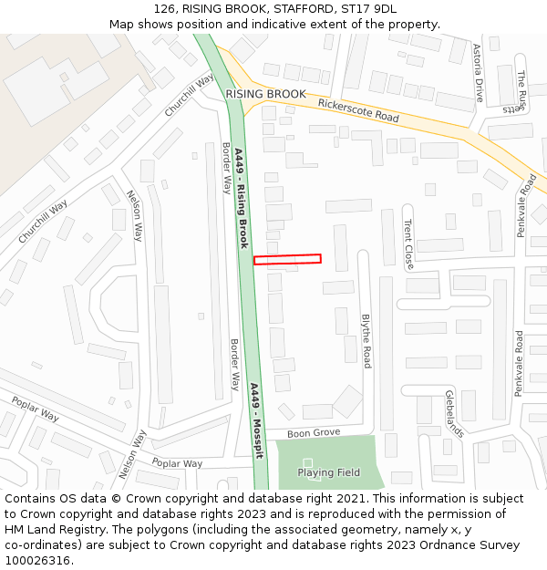 126, RISING BROOK, STAFFORD, ST17 9DL: Location map and indicative extent of plot