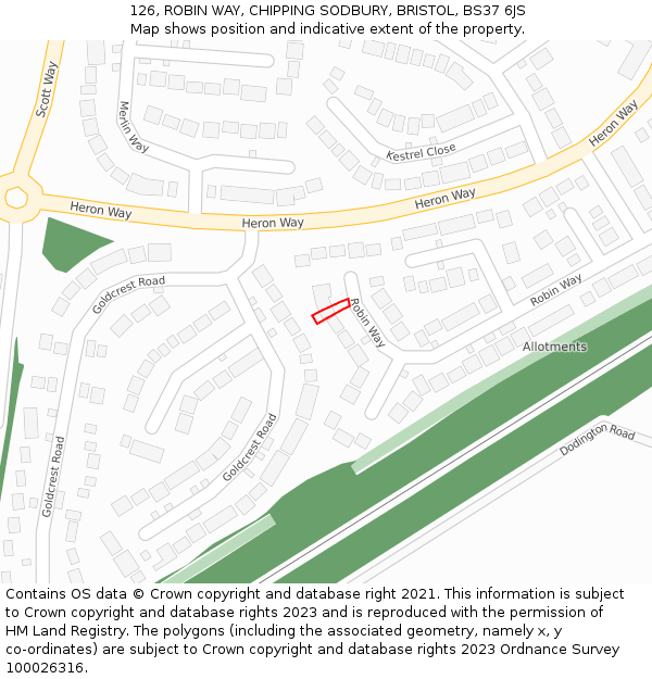 126, ROBIN WAY, CHIPPING SODBURY, BRISTOL, BS37 6JS: Location map and indicative extent of plot