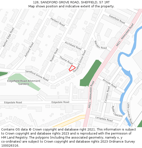 126, SANDFORD GROVE ROAD, SHEFFIELD, S7 1RT: Location map and indicative extent of plot