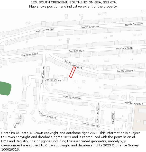 126, SOUTH CRESCENT, SOUTHEND-ON-SEA, SS2 6TA: Location map and indicative extent of plot