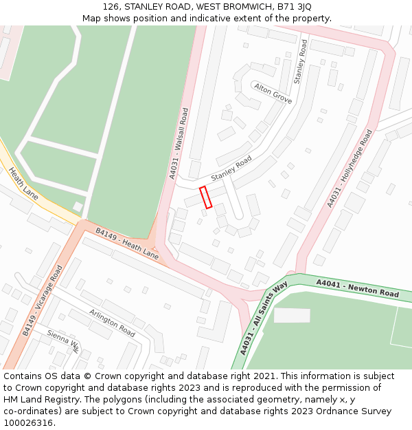 126, STANLEY ROAD, WEST BROMWICH, B71 3JQ: Location map and indicative extent of plot