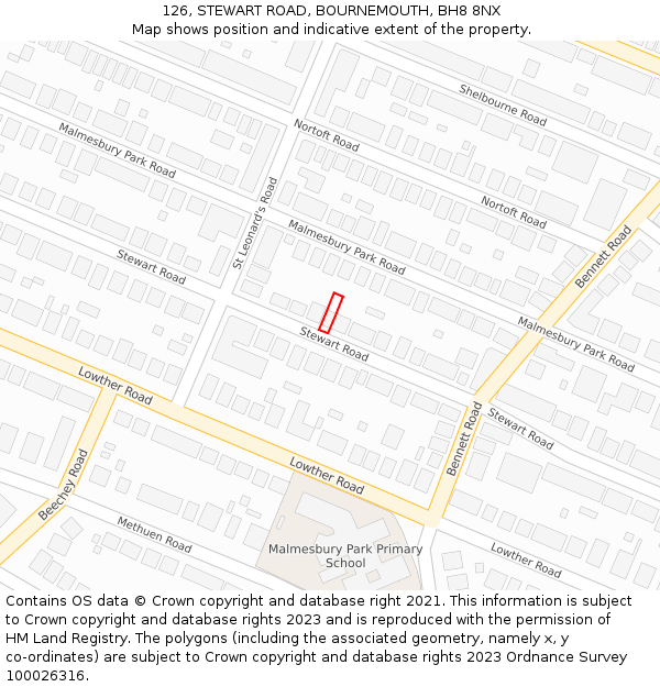 126, STEWART ROAD, BOURNEMOUTH, BH8 8NX: Location map and indicative extent of plot