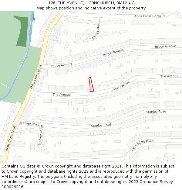 126, THE AVENUE, HORNCHURCH, RM12 4JG: Location map and indicative extent of plot