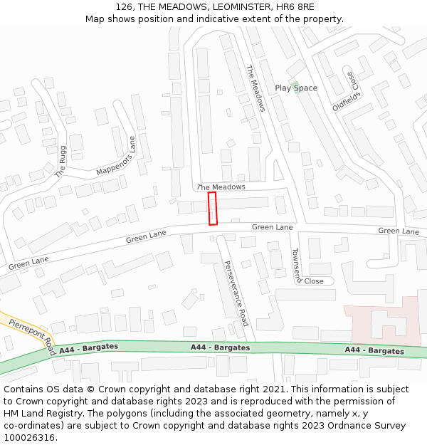 126, THE MEADOWS, LEOMINSTER, HR6 8RE: Location map and indicative extent of plot