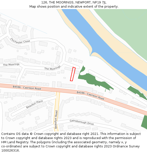 126, THE MOORINGS, NEWPORT, NP19 7JL: Location map and indicative extent of plot