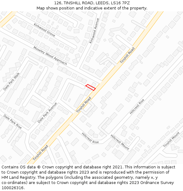 126, TINSHILL ROAD, LEEDS, LS16 7PZ: Location map and indicative extent of plot