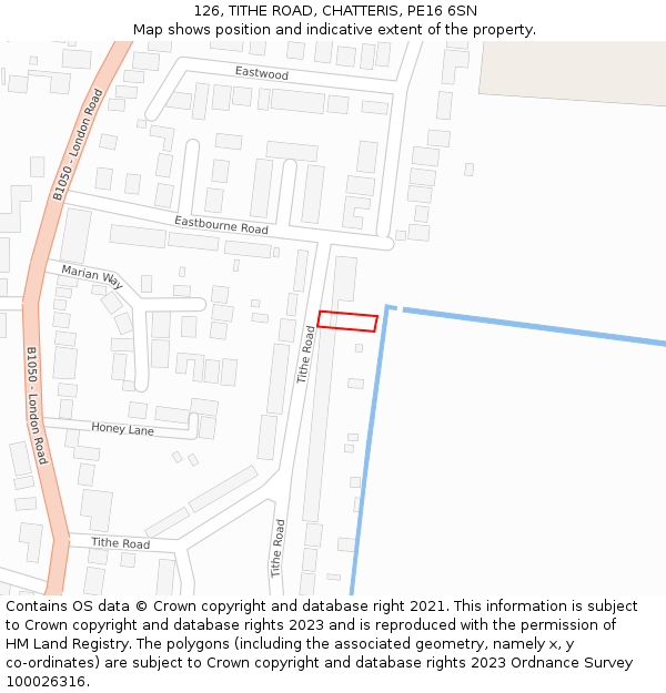 126, TITHE ROAD, CHATTERIS, PE16 6SN: Location map and indicative extent of plot