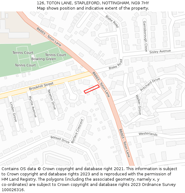 126, TOTON LANE, STAPLEFORD, NOTTINGHAM, NG9 7HY: Location map and indicative extent of plot