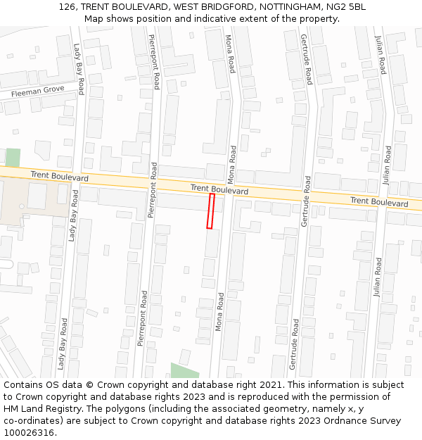 126, TRENT BOULEVARD, WEST BRIDGFORD, NOTTINGHAM, NG2 5BL: Location map and indicative extent of plot