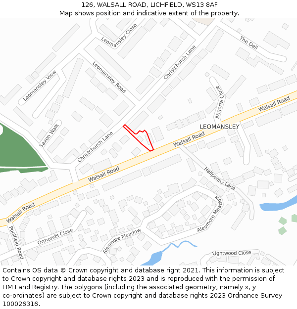 126, WALSALL ROAD, LICHFIELD, WS13 8AF: Location map and indicative extent of plot