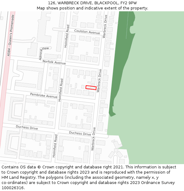 126, WARBRECK DRIVE, BLACKPOOL, FY2 9PW: Location map and indicative extent of plot