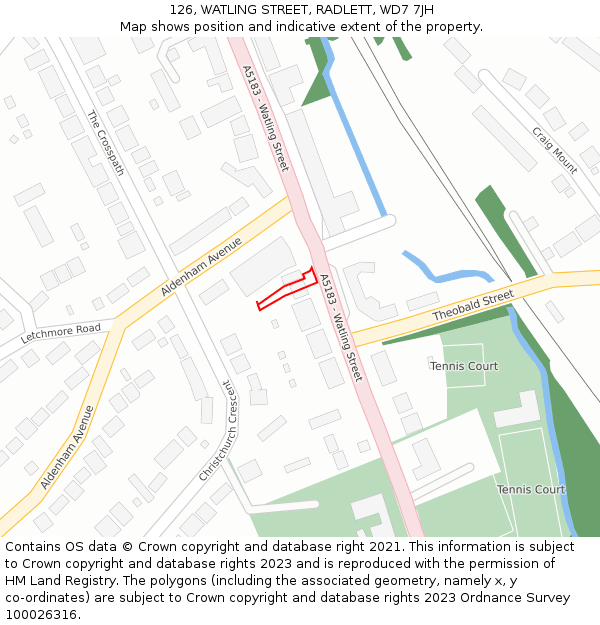 126, WATLING STREET, RADLETT, WD7 7JH: Location map and indicative extent of plot