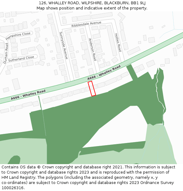 126, WHALLEY ROAD, WILPSHIRE, BLACKBURN, BB1 9LJ: Location map and indicative extent of plot