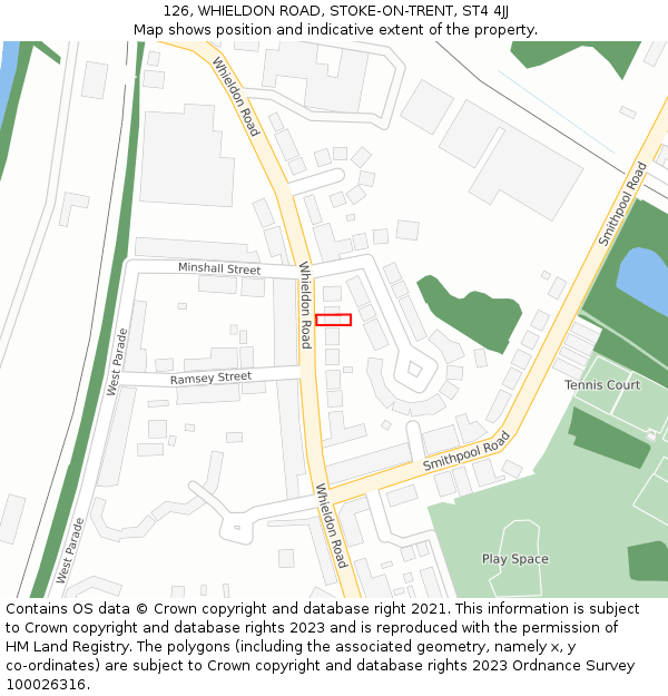 126, WHIELDON ROAD, STOKE-ON-TRENT, ST4 4JJ: Location map and indicative extent of plot