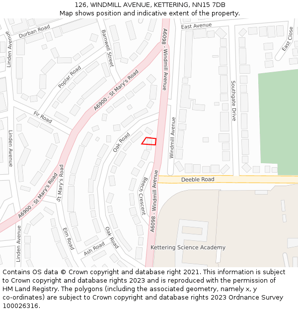 126, WINDMILL AVENUE, KETTERING, NN15 7DB: Location map and indicative extent of plot